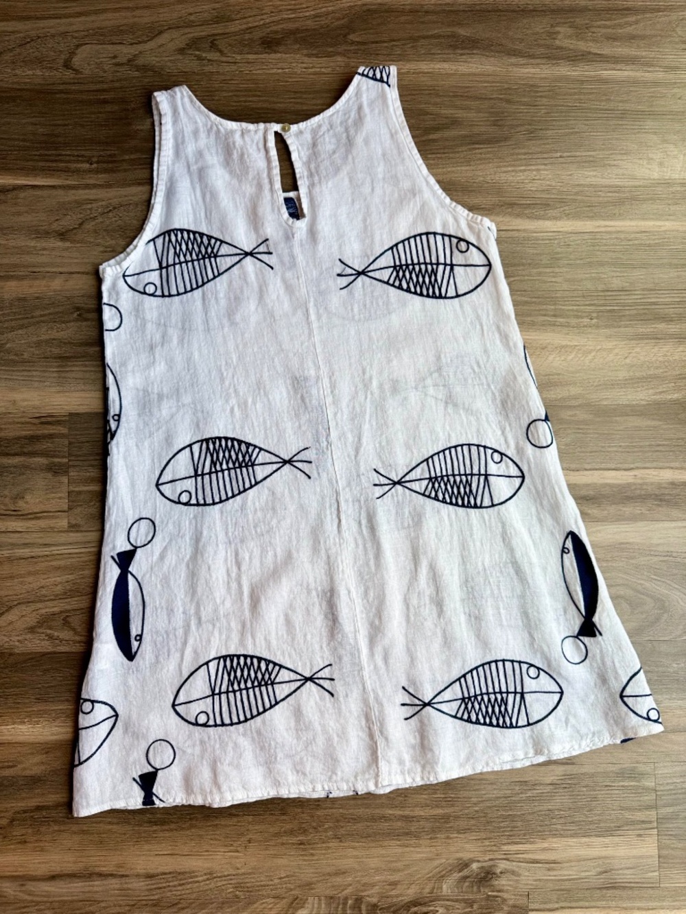Vasna Italian Linen Embroidered Fish Coastal Lagenlook Shift Dress Large - Picture 10 of 10